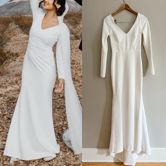 NWOT Feeling of Forever White Long Sleeve Mermaid Maxi Dress